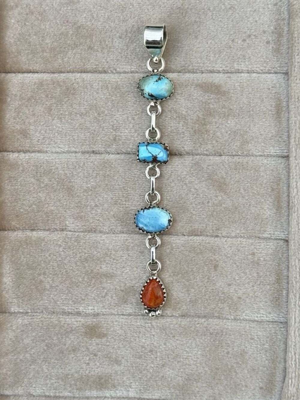 Sterling Silver Turquoise and Orange Mojave Multi-Stone Dangle Pendant